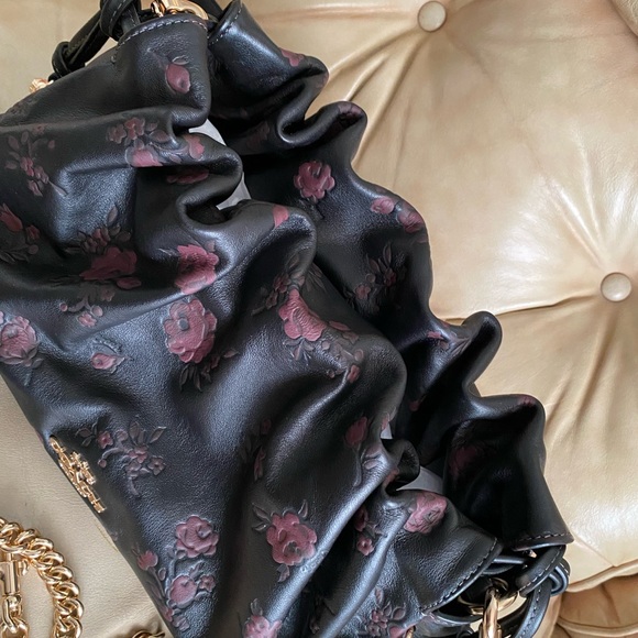 LKNW Coach Faye Shoulder Bag & Wallet Set Leather Floral Print Black/Wine - Picture 4 of 16